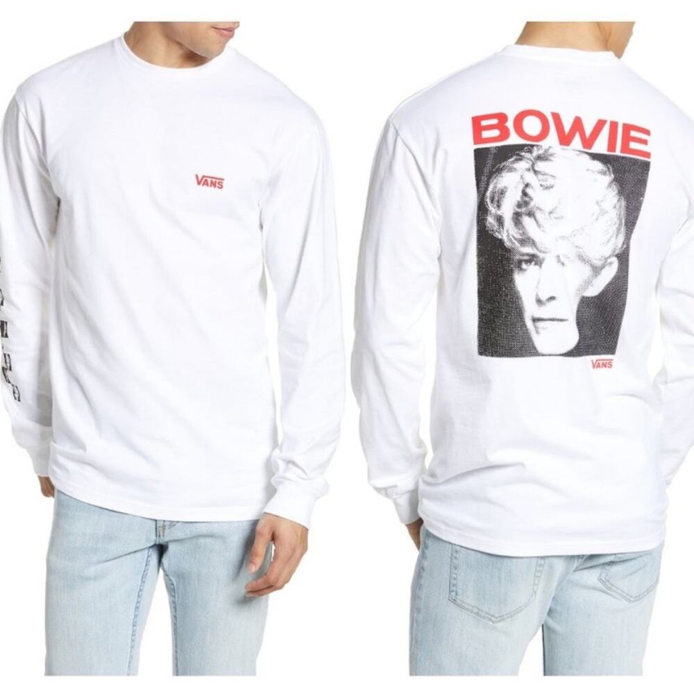 NEW VANS David Bowie Serious Moonlight Long Sleeve Cotton Crew T-Shirt Tee White